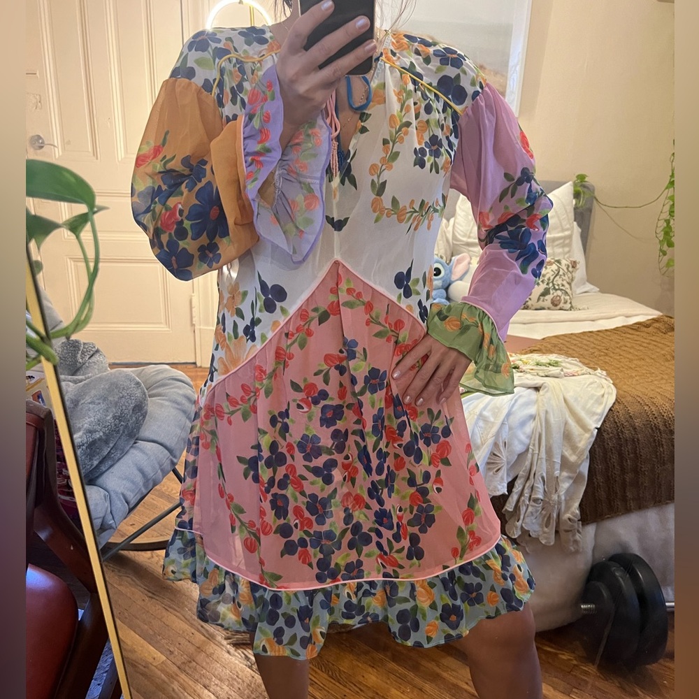 Anthropologie Sheer Blouse with Floral Print